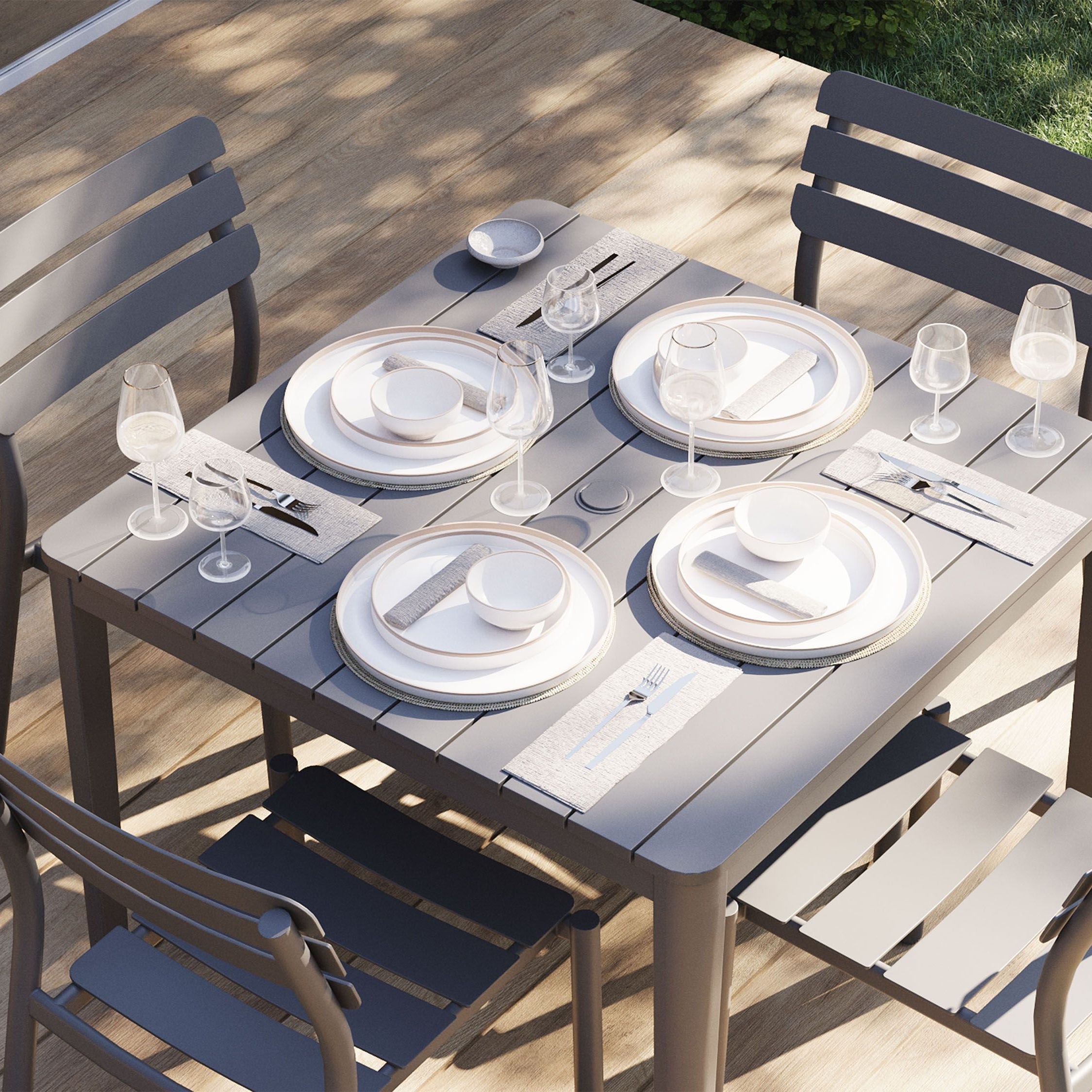 Armchairs and outdoor dining tables