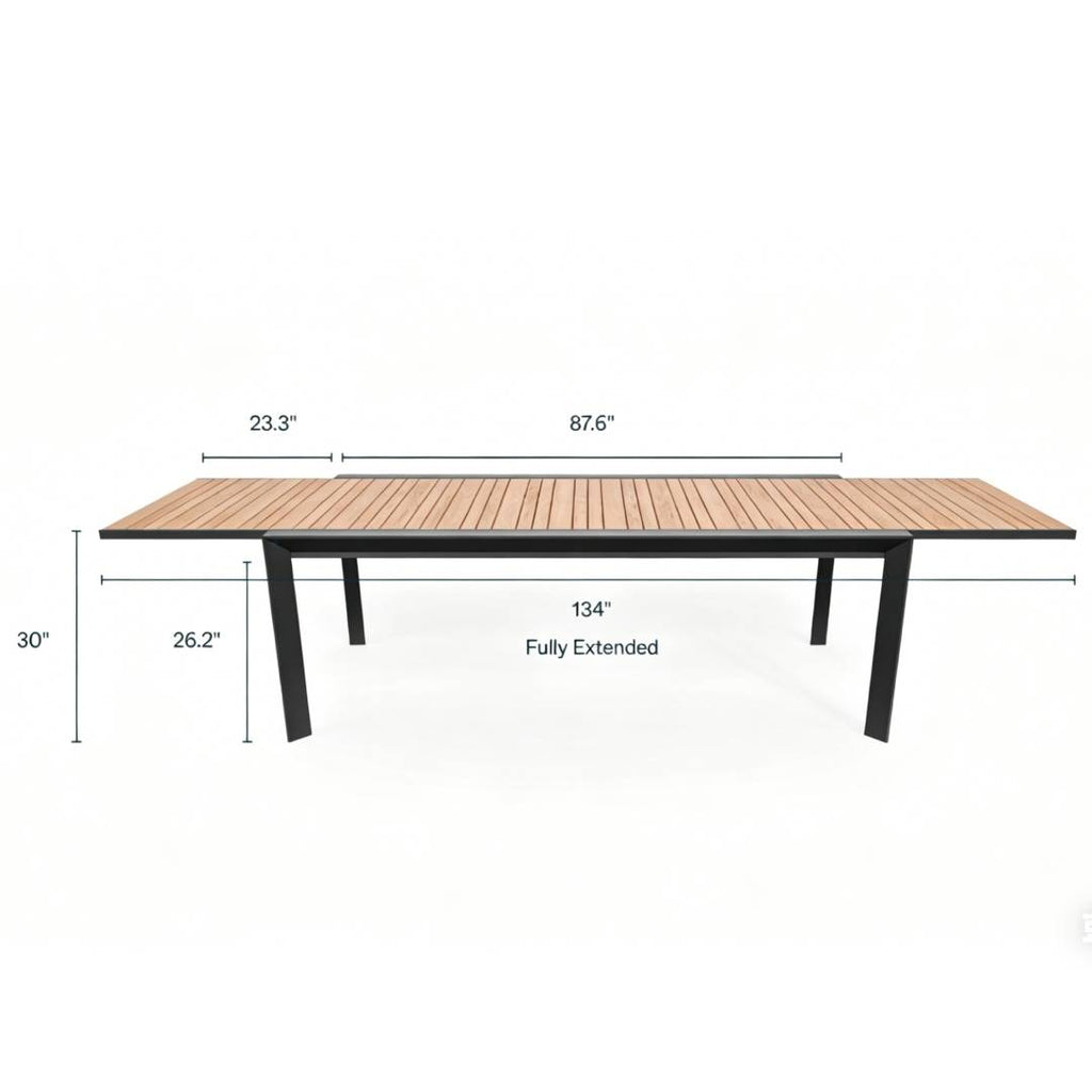 Outdoor Expandable Dining Table Made of Teak and Aluminum
