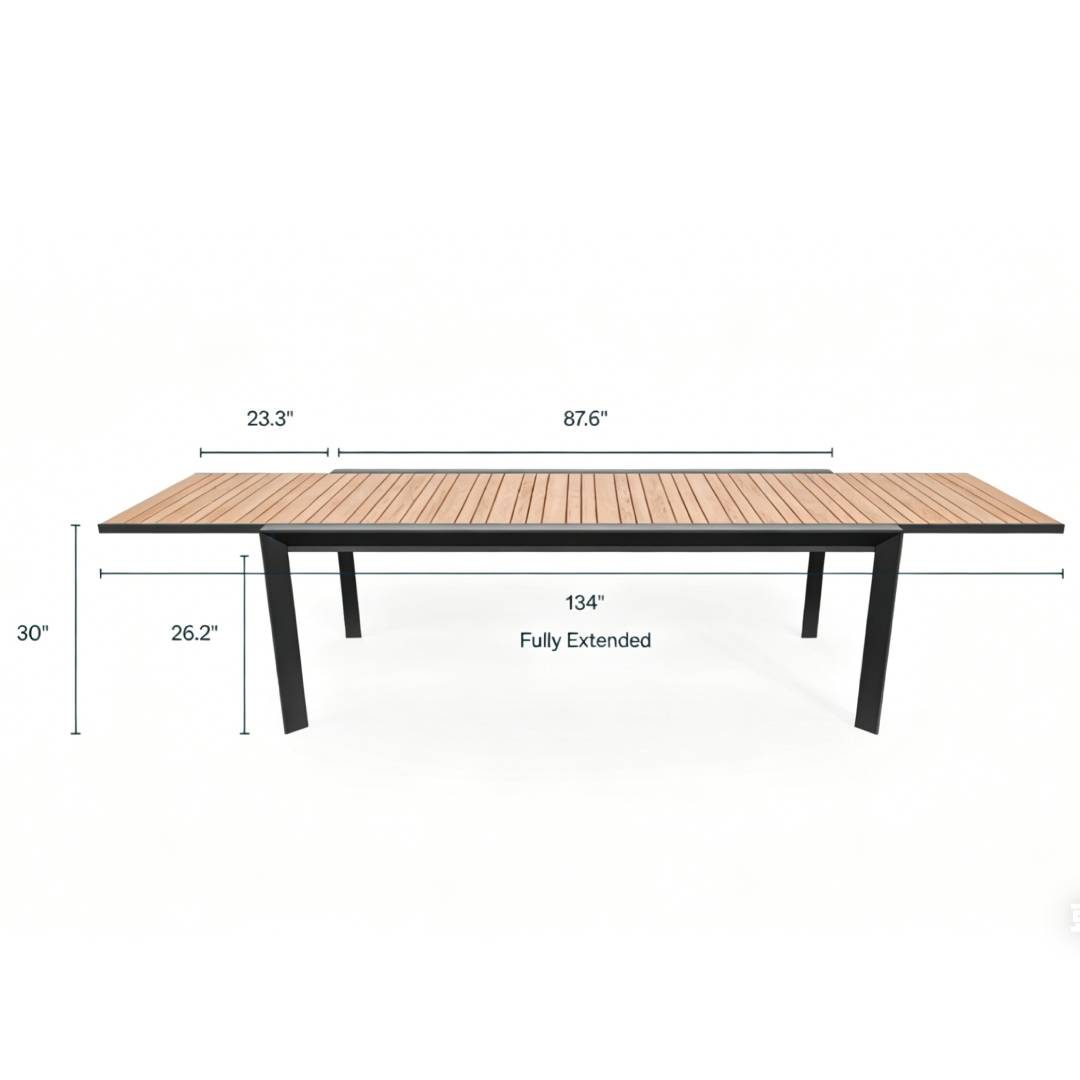 Outdoor Expandable Dining Table Made of Teak and Aluminum